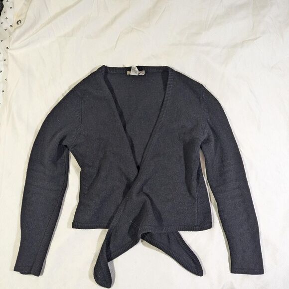 Vintage 90s y2k Women's Wool Angora Cashmere Small Black Tie-Front Cardigan - Picture 3 of 8